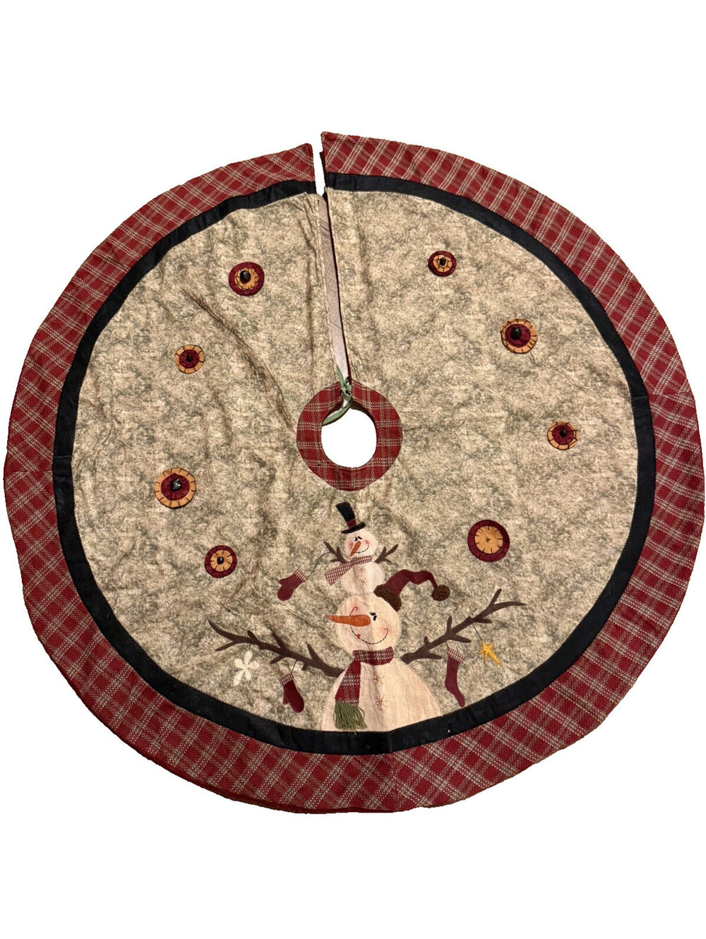 Tree Skirt for Christmas Tree - Applique Embroidered Snowman plaid
